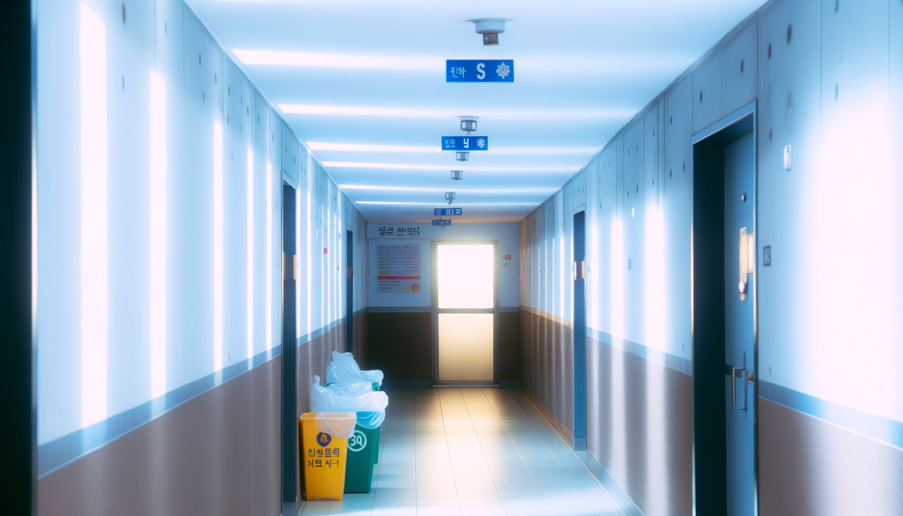 Korean apartment building waste collection area with neatly organized bags