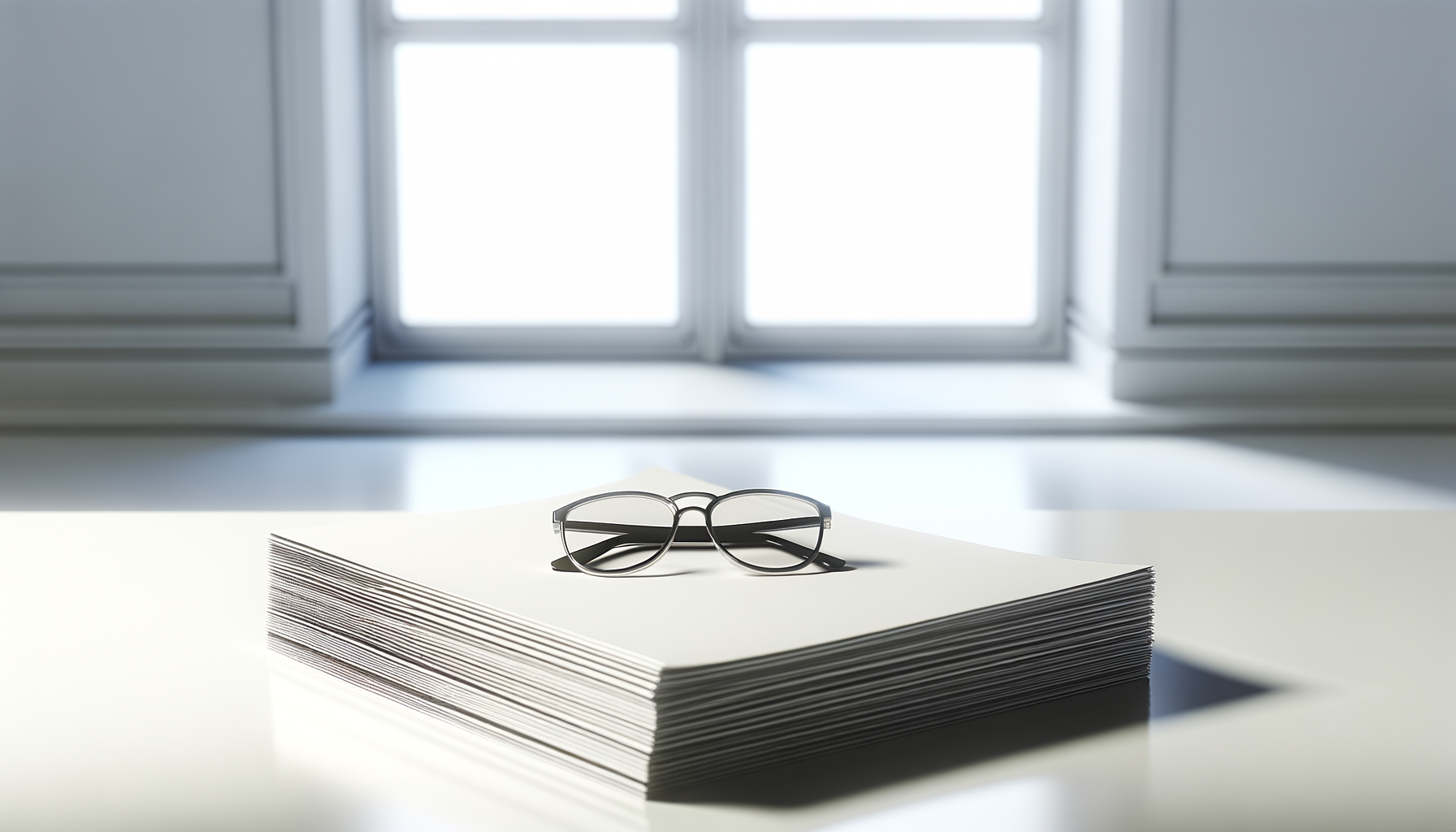 A neat stack of documents with glasses resting on top, morning light coming through a window — year-end paperwork doesn't have to be chaos